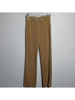 Juicy Couture Tan Camel Velour Track Pants XS Y2K Flare Logo Embroidered